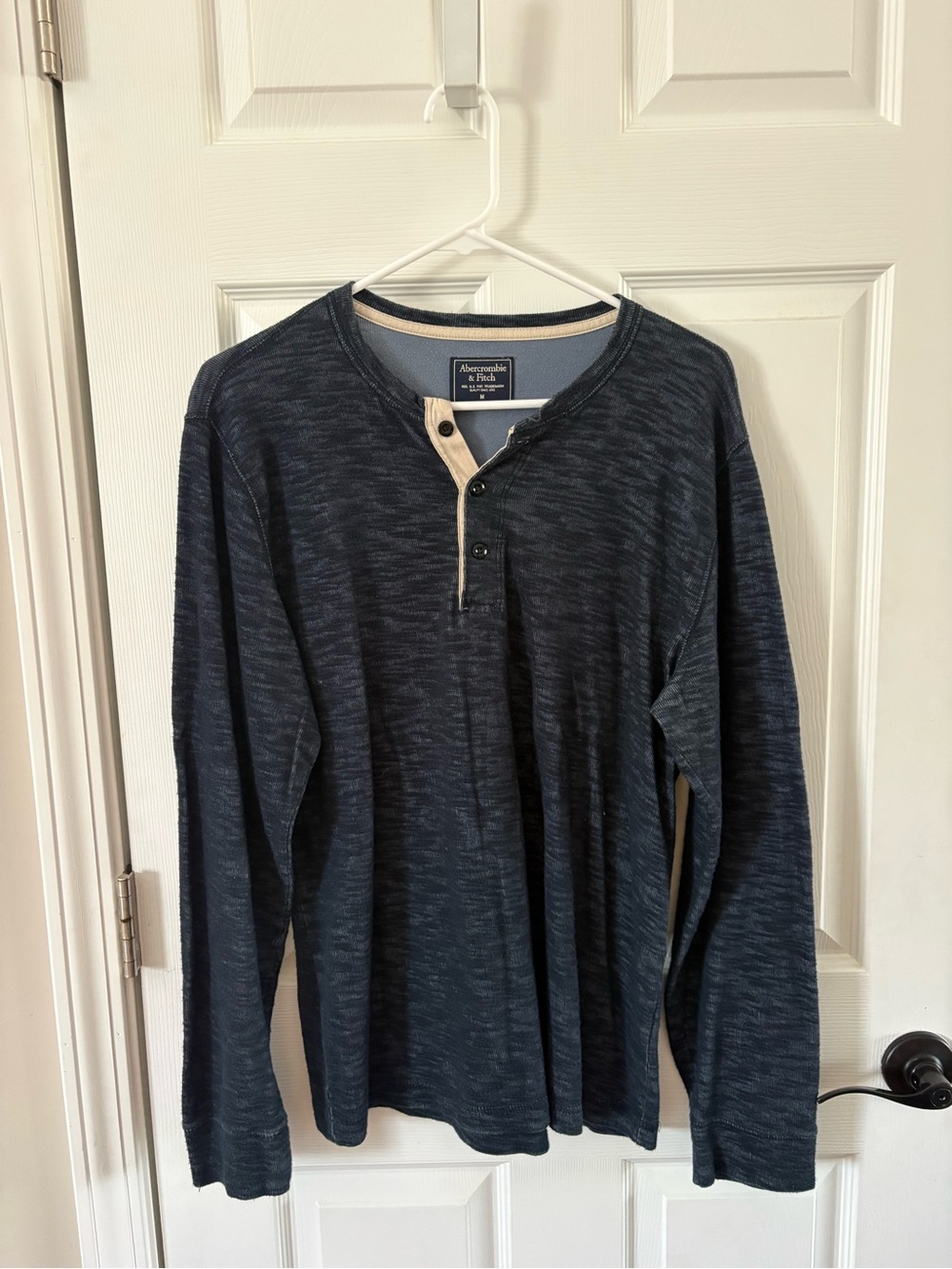 Abercrombie & Fitch Navy Blue Henley with Cream Trim
